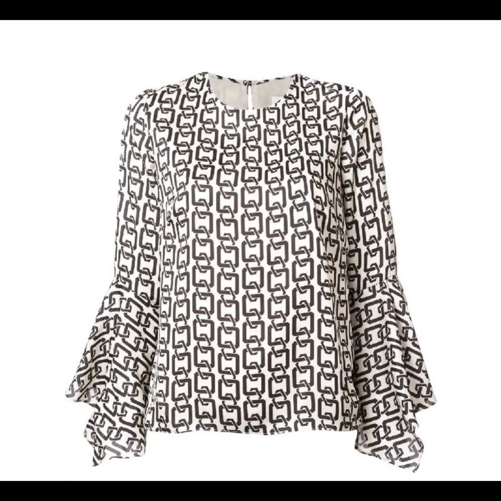 Milly Holly Bell-Sleeve Chain-Print Twill Top 12 - Picture 5 of 8